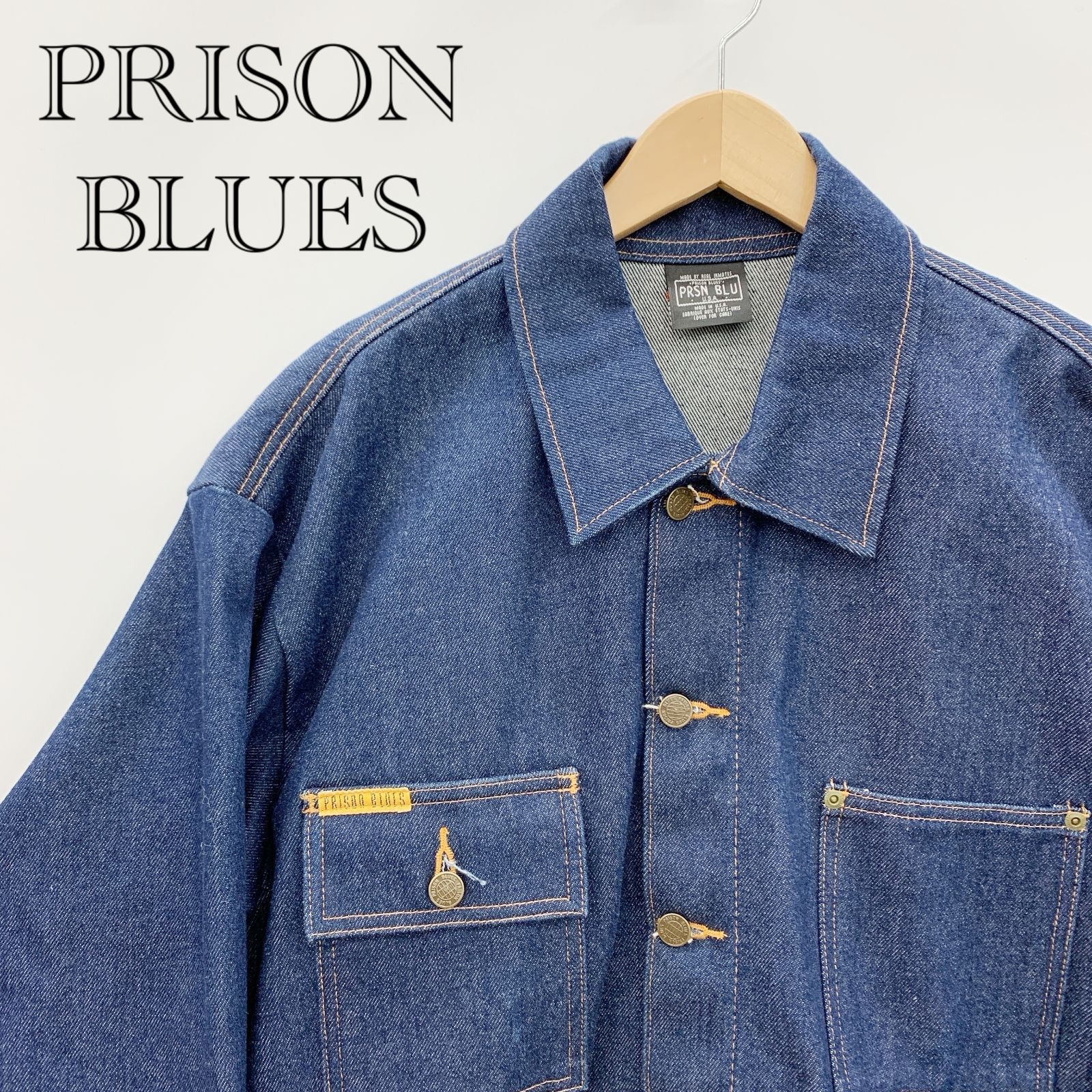 未使用に近い プリズンブルー 2XL相当 デニムカーコート カバーオール ブルー 未使用に近い プリズンブルー 2XL相当 デニムカーコート カバーオール