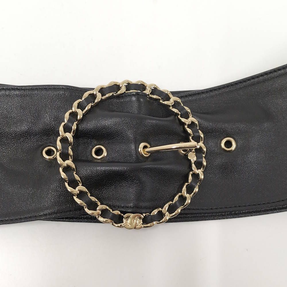 CHANEL ベルト バックル チェーンモチーフ レザー ブラック レディース