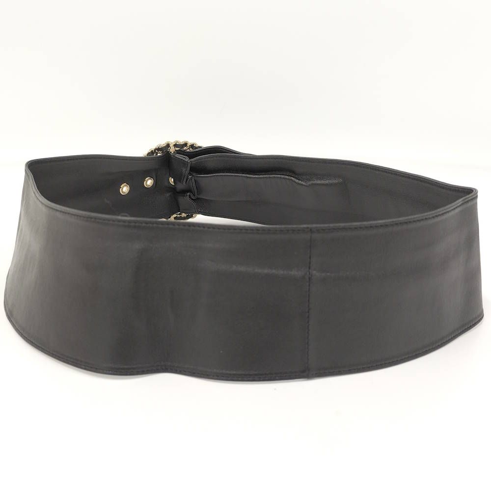 CHANEL ベルト バックル チェーンモチーフ レザー ブラック レディース