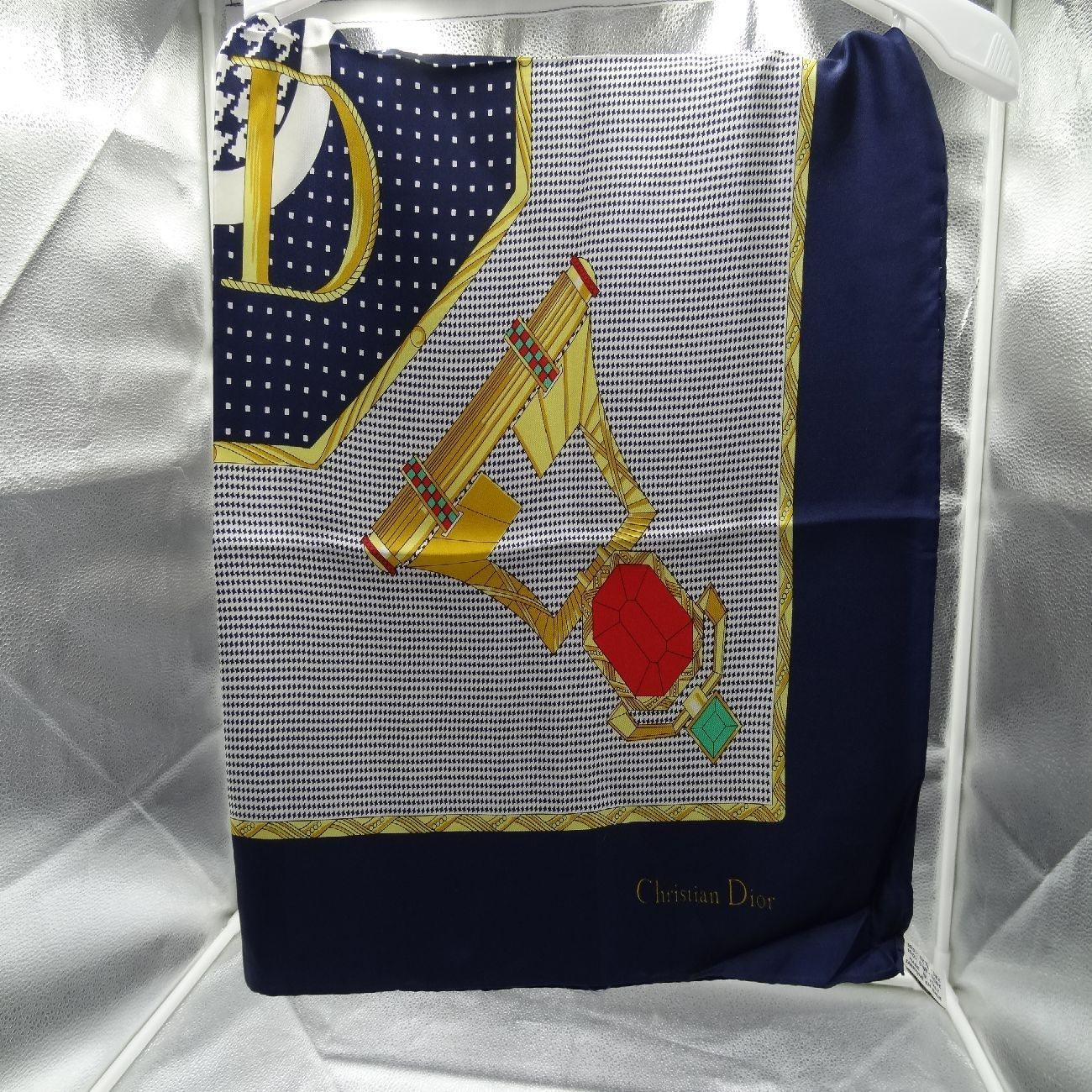 Christian Dior シルクスカーフ ネイビー オクタゴナルスカーフ 大判