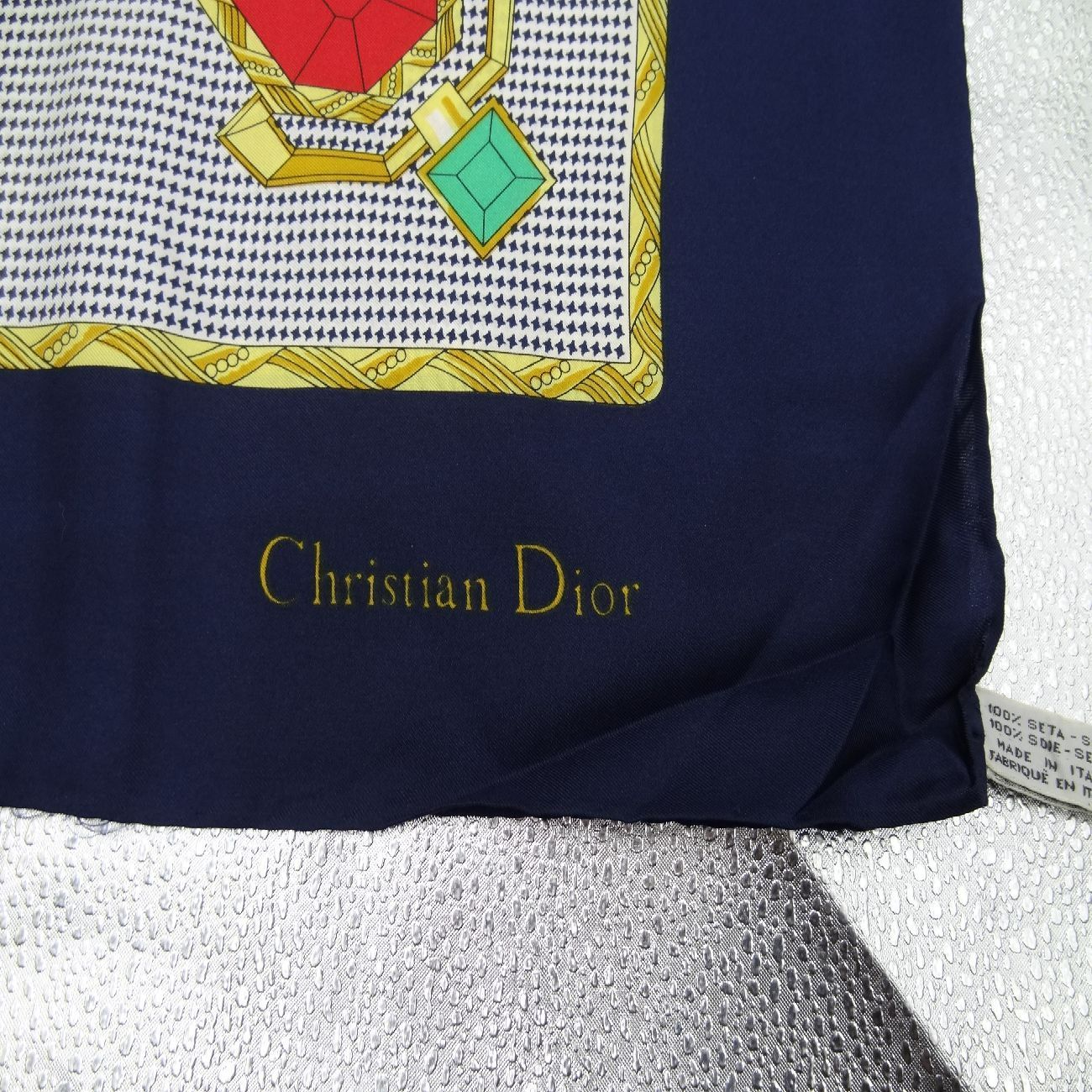 Christian Dior シルクスカーフ ネイビー オクタゴナルスカーフ 大判