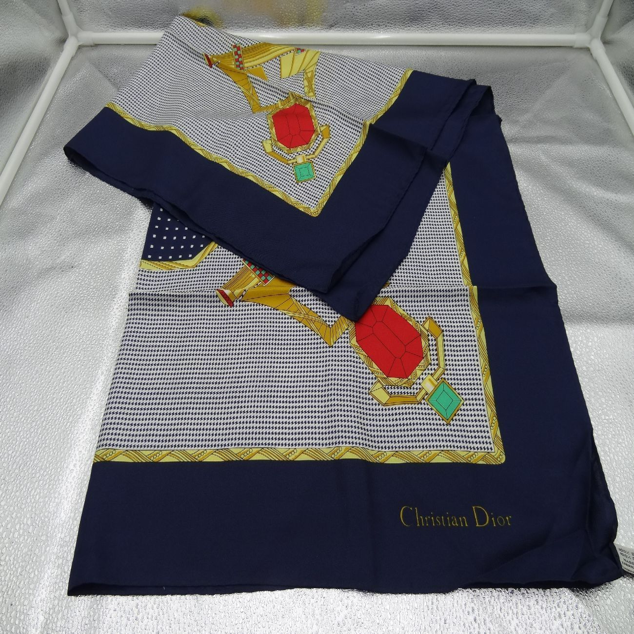 Christian Dior シルクスカーフ ネイビー オクタゴナルスカーフ 大判