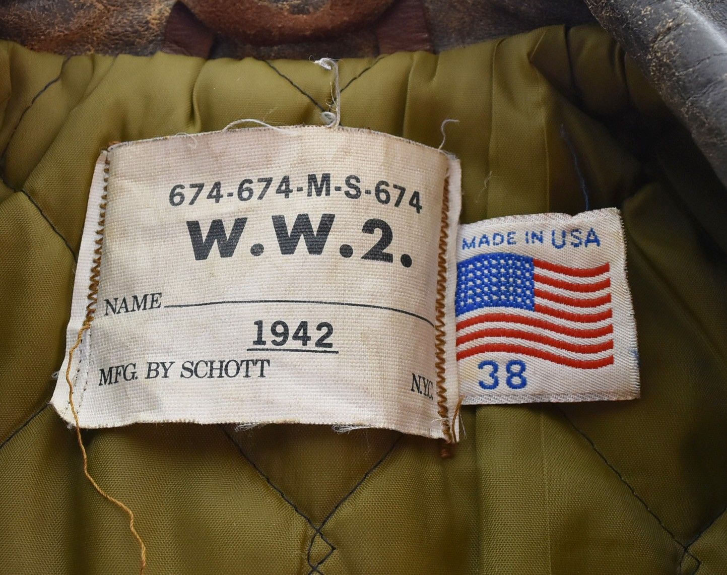 ショット SCHOTT A-2レザーフライトジャケット WW2 1942 674-674-M-S