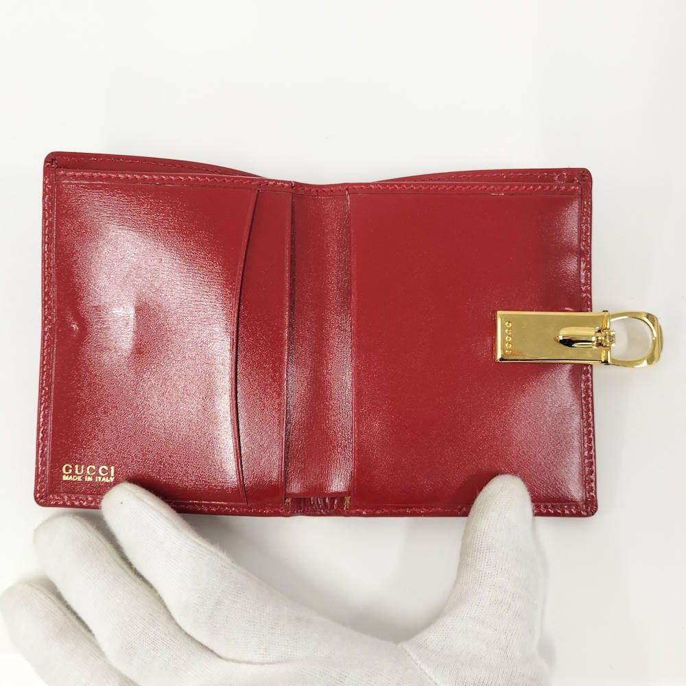 GUCCI 二つ折り財布 札入れ Gロゴ ゴールド金具 レザー レッド - メルカリ