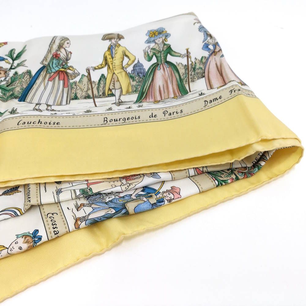 HERMES カレ90 シルク スカーフ COSTUMES CILVILS ACTUELS 現代市民の
