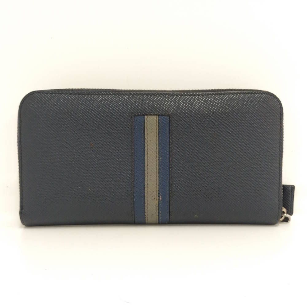 PRADA ラウンドファスナー長財布 サフィアーノ レザー ネイビー系