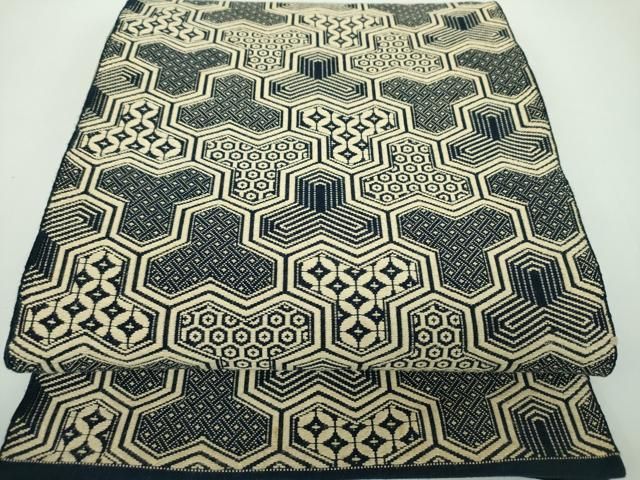 平和屋着物●八寸名古屋帯　こぎん刺し　毘沙門亀甲　正絹　逸品　DABB4304ps 平和屋着物○八寸名古屋帯 こぎん刺し 毘沙門亀甲 正絹 逸品
