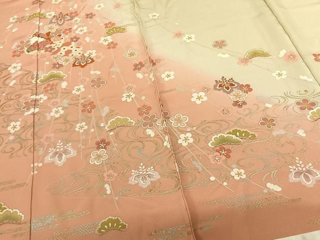 平和屋着物●訪問着　友禅　雪輪花文　暈し染め　金銀彩　丹後ちりめん　仮絵羽　正絹　逸品　未使用　AABF0729fy 平和屋着物○訪問着 友禅 雪輪花文 暈し染め 金銀彩 丹後ちりめん 仮絵