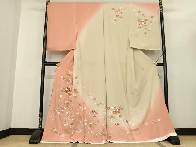 平和屋着物●訪問着　友禅　雪輪花文　暈し染め　金銀彩　丹後ちりめん　仮絵羽　正絹　逸品　未使用　AABF0729fy 平和屋着物○訪問着 友禅 雪輪花文 暈し染め 金銀彩 丹後ちりめん 仮絵