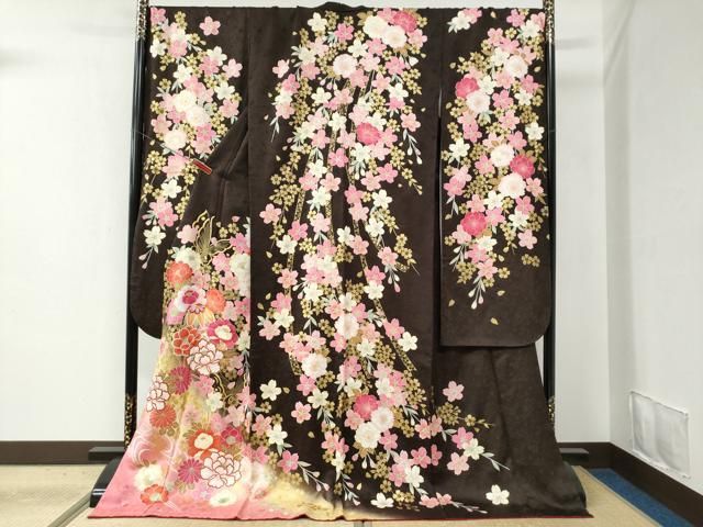 平和屋着物●豪華振袖　牡丹花蝶文　暈し染め　金彩　正絹　逸品　CABC6468yc 平和屋着物○豪華振袖 牡丹花蝶文 暈し染め 金彩 正絹 逸品 CABC6468yc