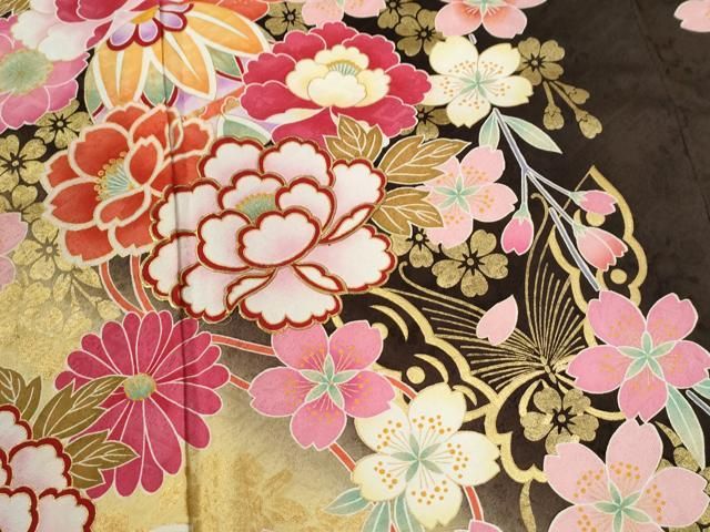 平和屋着物●豪華振袖　牡丹花蝶文　暈し染め　金彩　正絹　逸品　CABC6468yc 平和屋着物○豪華振袖 牡丹花蝶文 暈し染め 金彩 正絹 逸品 CABC6468yc