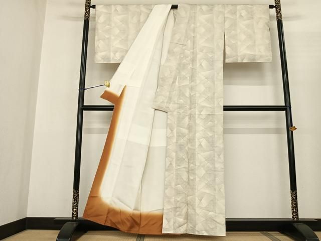 平和屋着物○本場大島紬 白大島 カタス7マルキ 白粋 幾何学文様 くぼた