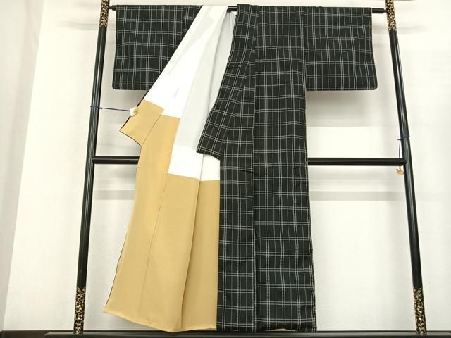 平和屋着物●上質な紬　花織　格子　黒地　正絹　逸品　AABF5442fy 平和屋着物○上質な紬 花織 格子 黒地 正絹 逸品 AABF5442fy - メルカリ