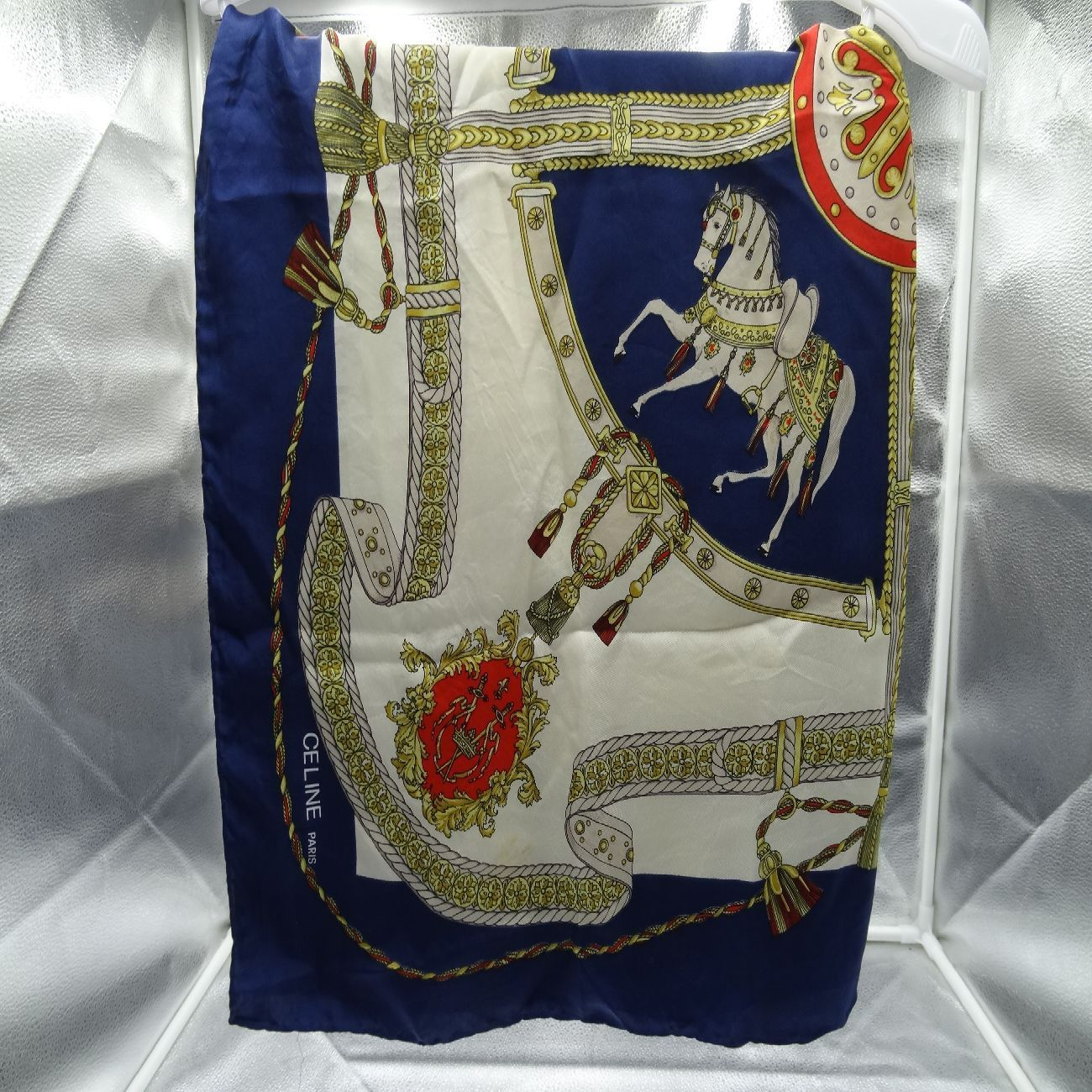 CELINE☆シルクスカーフ☆ネイビー☆ホワイト CELINE（セリーヌ） 大判