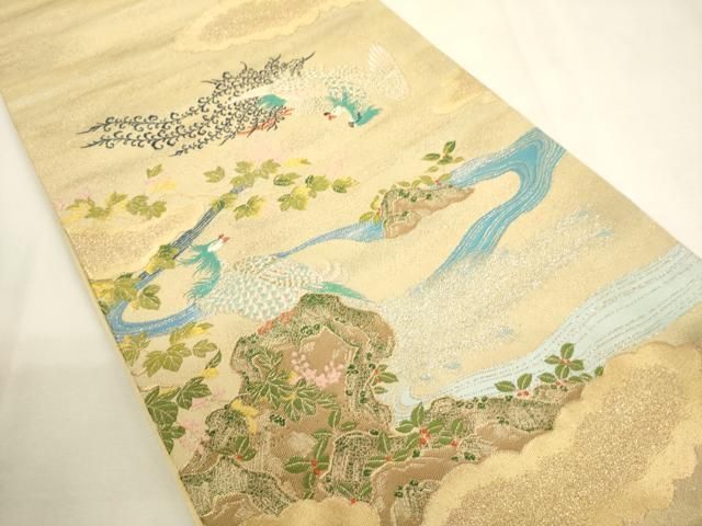 平和屋着物○龍村晋謹製 六通柄袋帯 鳳凰花文 真文様 金銀糸 正絹 逸品