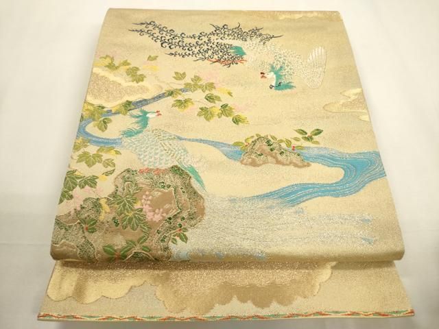 平和屋着物○龍村晋謹製 六通柄袋帯 鳳凰花文 真文様 金銀糸 正絹 逸品