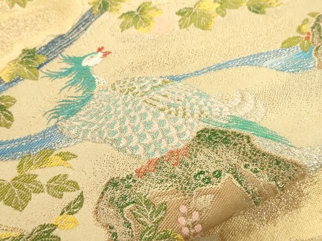 平和屋着物○龍村晋謹製 六通柄袋帯 鳳凰花文 真文様 金銀糸 正絹 逸品