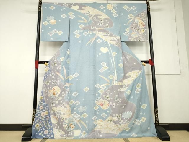 ［2876］訪問着 美品 雪輪花文様 絞り 駒刺繍 やまと誂製 正絹 着物 袷 平和屋着物○訪問着 友禅 駒刺繍 絞り 雪輪花文 ロング丈 正絹 逸品