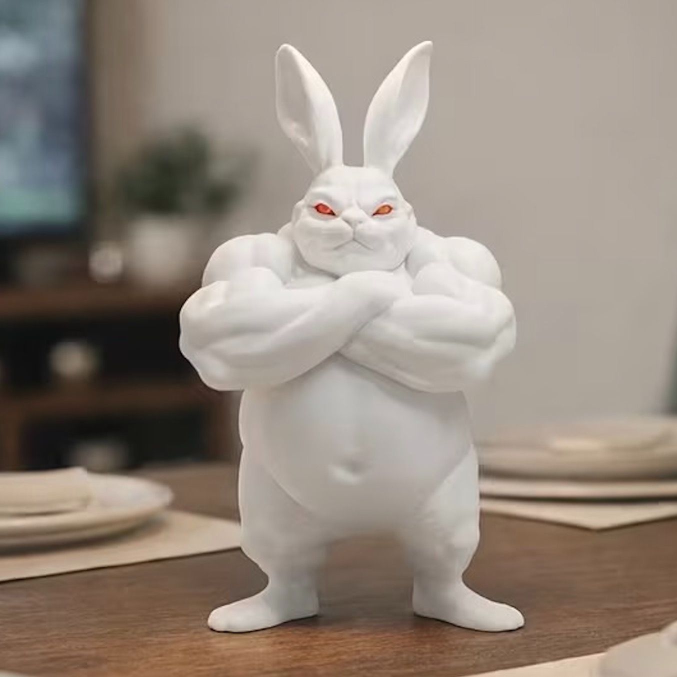 フィギュア マッスルうさぎ 8cm 腕組みするウサギ マッチョ 筋肉 二足