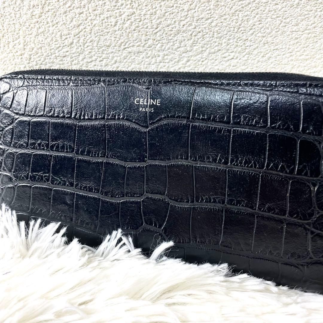 セリーヌ CELINE ラウンドファスナー 長財布 クロコダイル ブラック 黒
