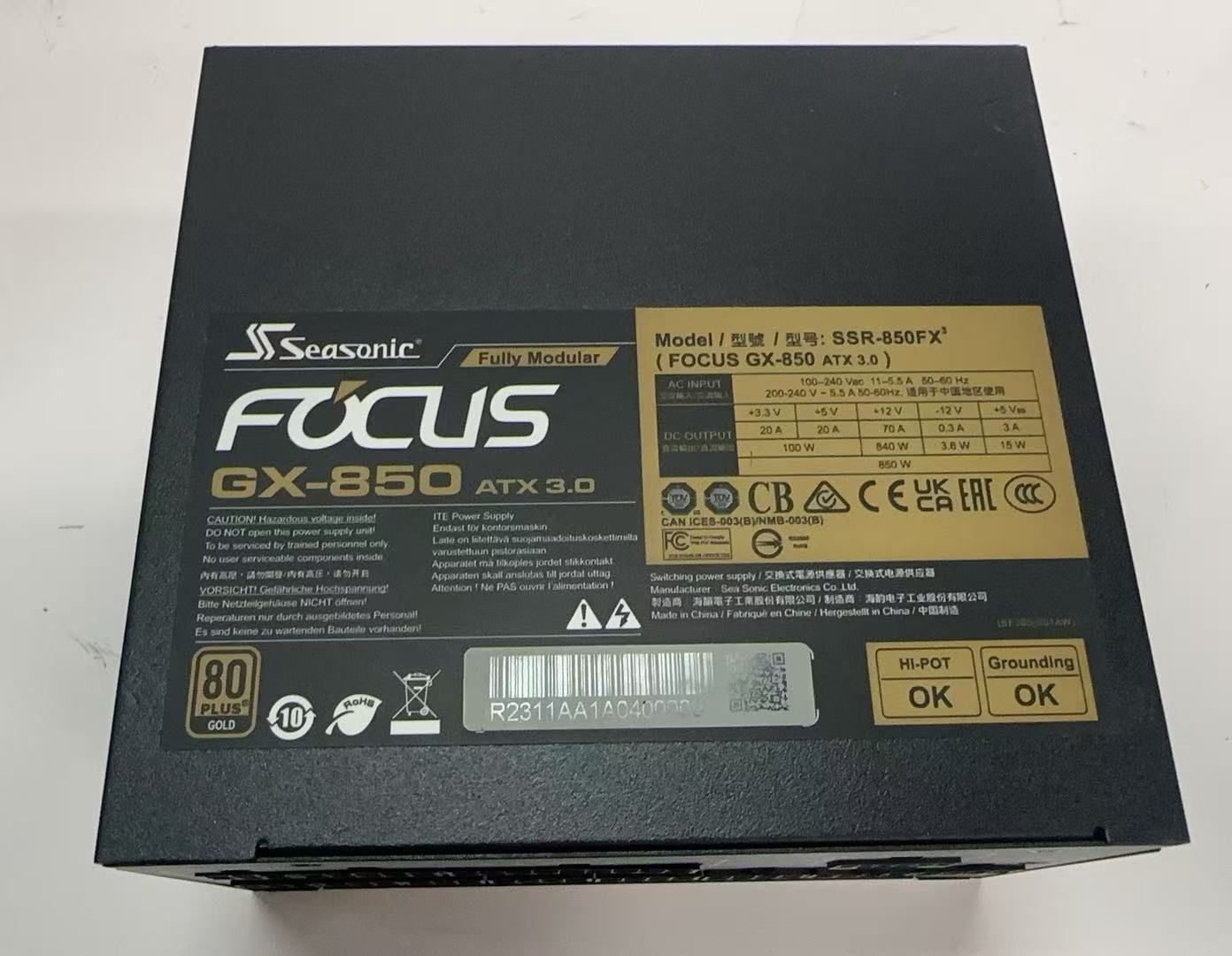 Seasonic Focus GX-850 850W ATX 3.1 80 Plus Gold Modular Power 