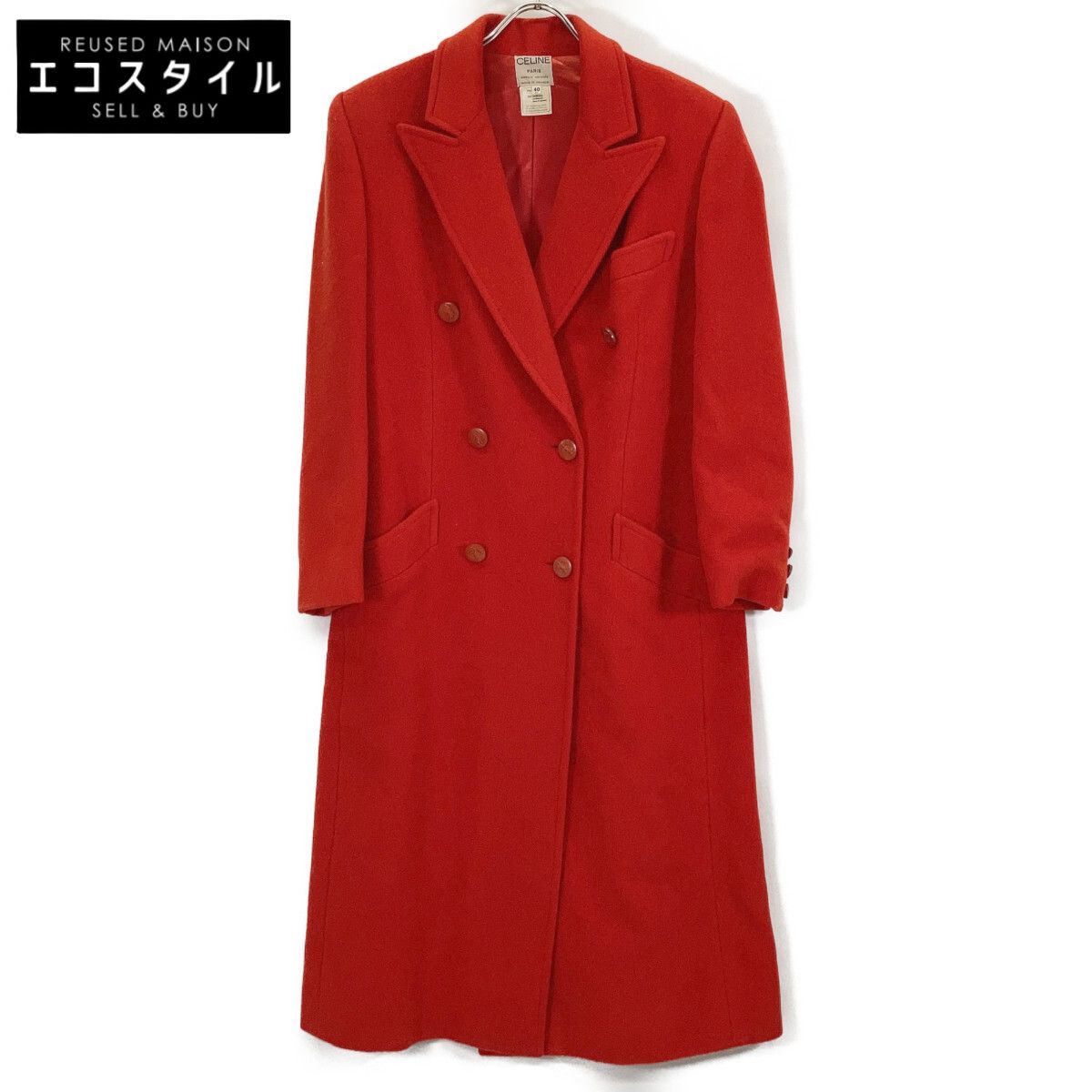 CELINE セリーヌ ﾚｯﾄﾞ ｶｼｺﾞﾗ×ｳｰﾙ ﾀﾞﾌﾞﾙ ﾛﾝｸﾞｺｰﾄ 40 - メルカリ