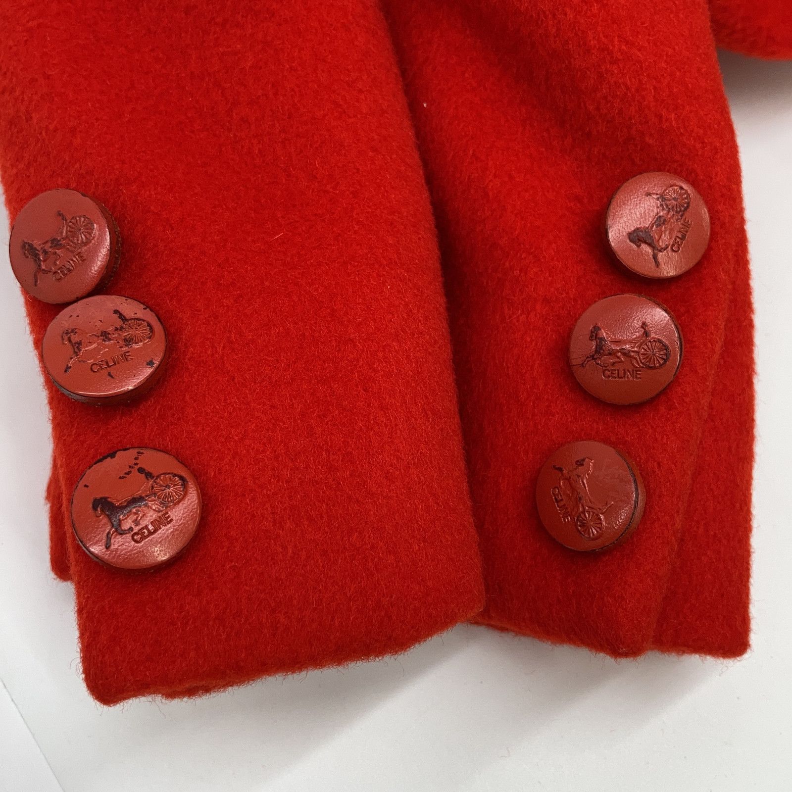 CELINE セリーヌ ﾚｯﾄﾞ ｶｼｺﾞﾗ×ｳｰﾙ ﾀﾞﾌﾞﾙ ﾛﾝｸﾞｺｰﾄ 40 - メルカリ