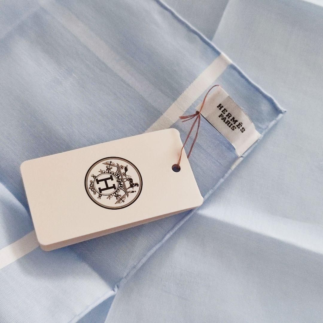 【未使用品】HERMES 水色 ストライプ ハンカチ ジャガード ドゥ H 未使用 HERMES 水色 ストライプ ハンカチ ジャガード ドゥ H