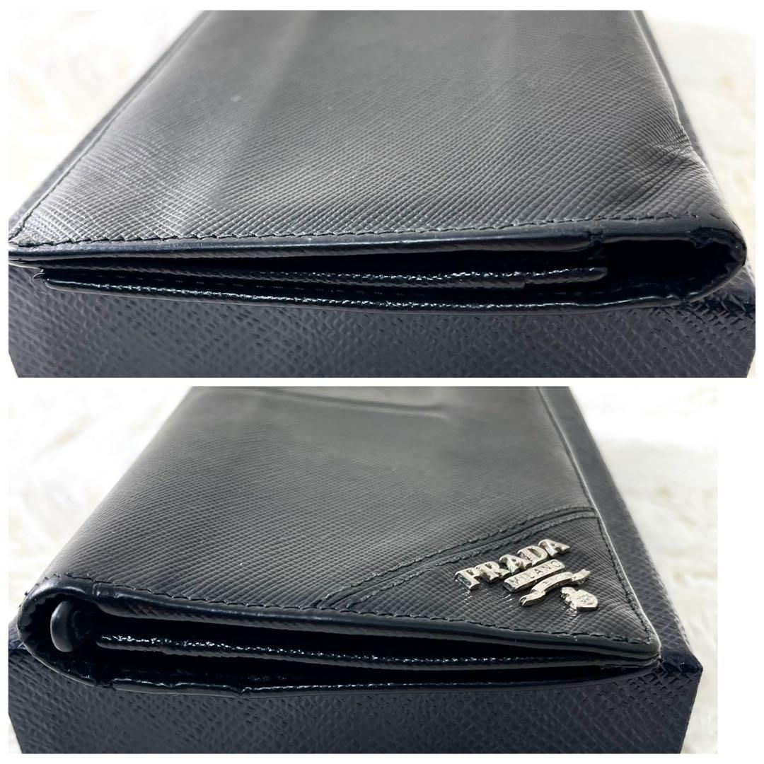 プラダ PRADA 長財布 二つ折り財布 サフィアーノ ブラック 三角