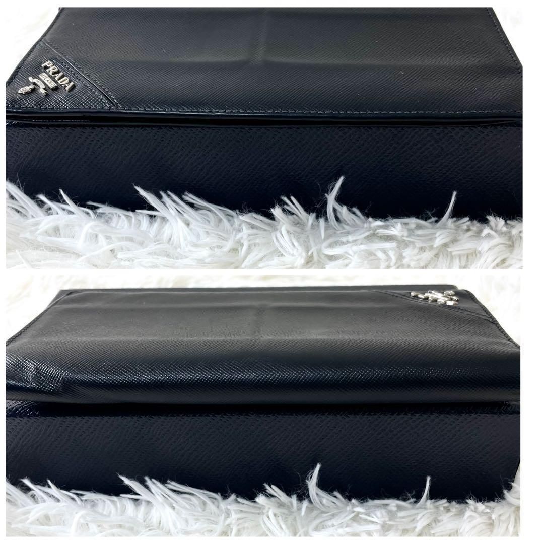 プラダ PRADA 長財布 二つ折り財布 サフィアーノ ブラック 三角