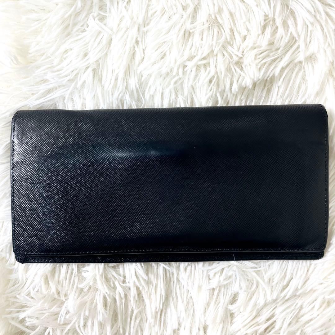 プラダ PRADA 長財布 二つ折り財布 サフィアーノ ブラック 三角