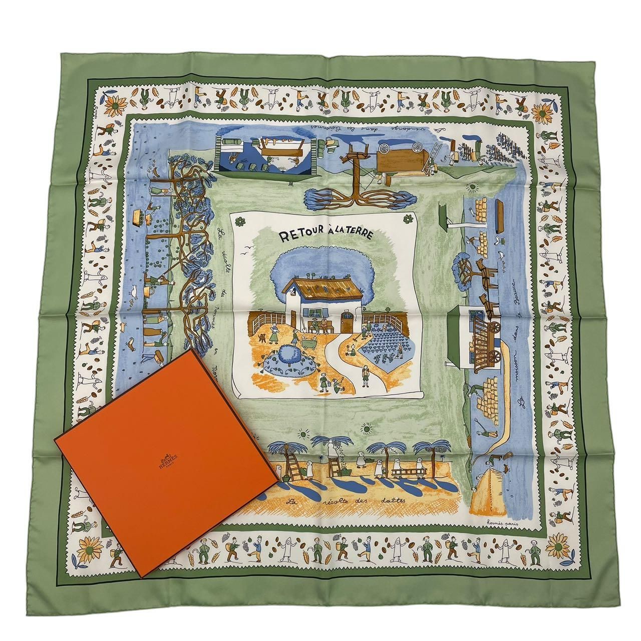 新品同様 HERMES エルメス スカーフ カレ90 RE TOUR A LA TERRE 故郷に