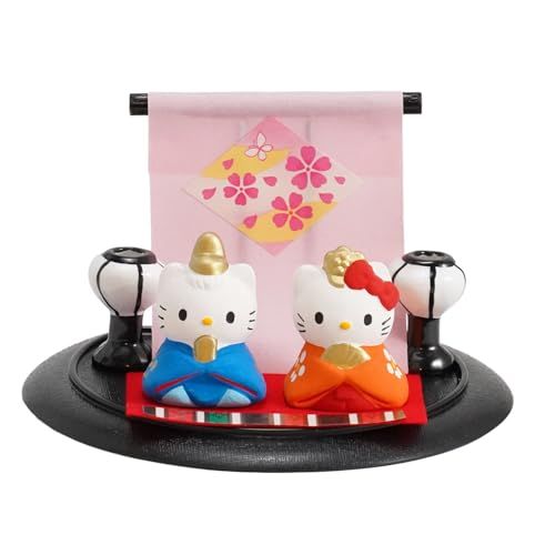 ふくべ屋 瀬戸焼 キティ 雛人形 ひな祭り ミニ陶製置物 セット 屏風