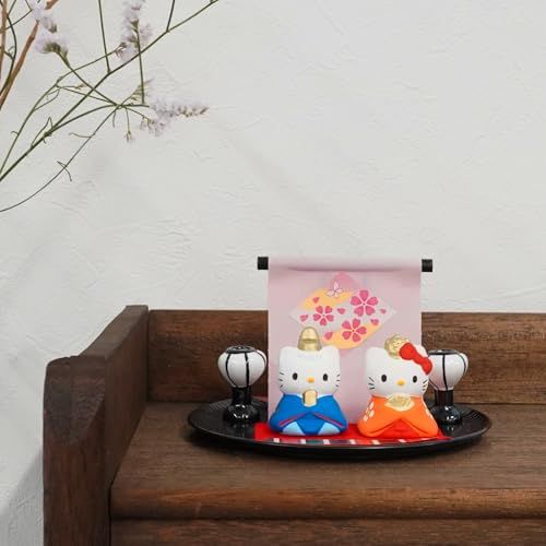 ふくべ屋 瀬戸焼 キティ 雛人形 ひな祭り ミニ陶製置物 セット 屏風
