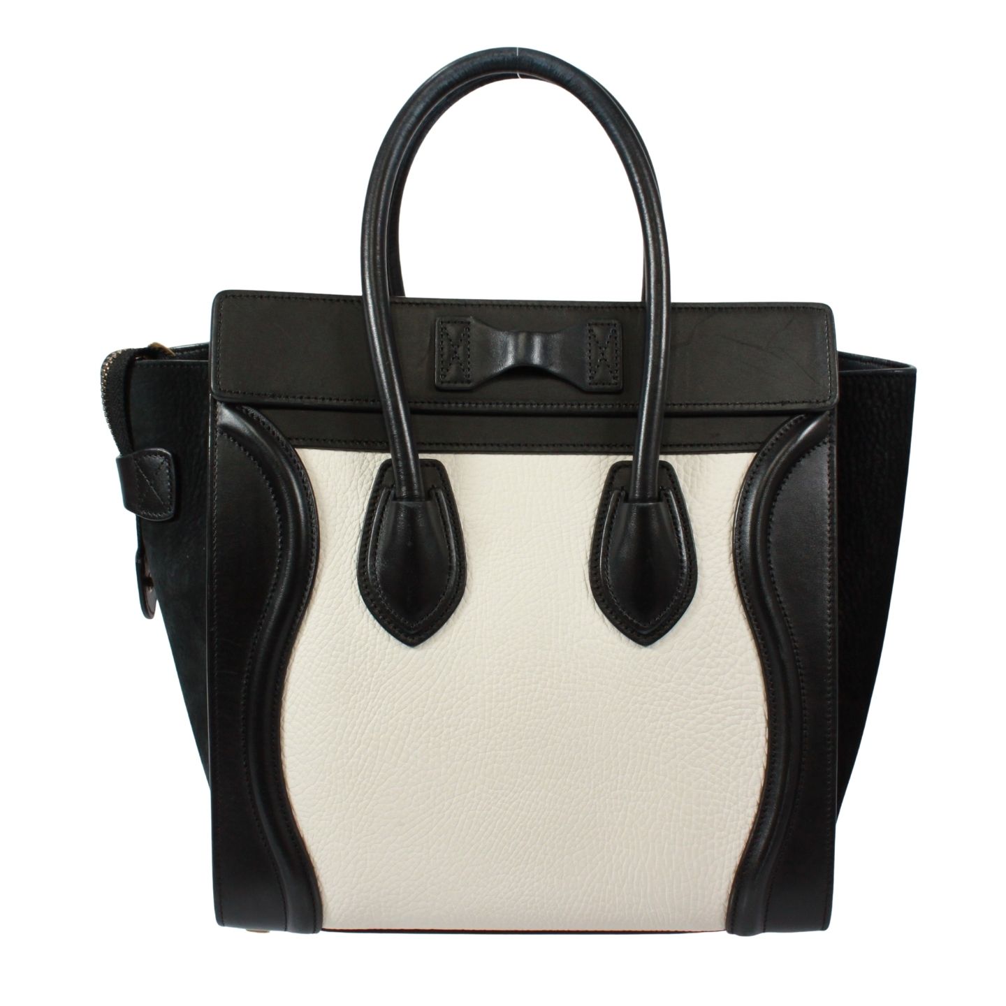 CELINE セリーヌ ラゲージ マイクロ ホワイト×ブラック CELINE セリーヌ ラゲージ マイクロショッパー ハンドバッグ レザー