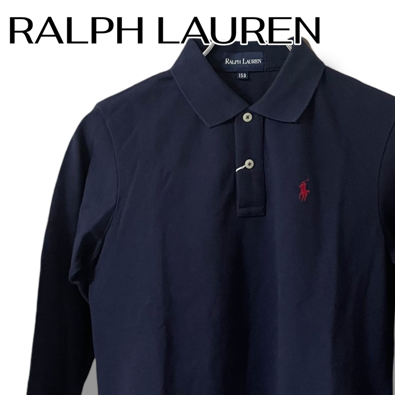 【新品未使用】ラルフローレンネイビー ポロシャツ Sサイズ Ralph Lauren ラルフローレン ネイビー 長袖ポロシャツ 鹿の子 ワン