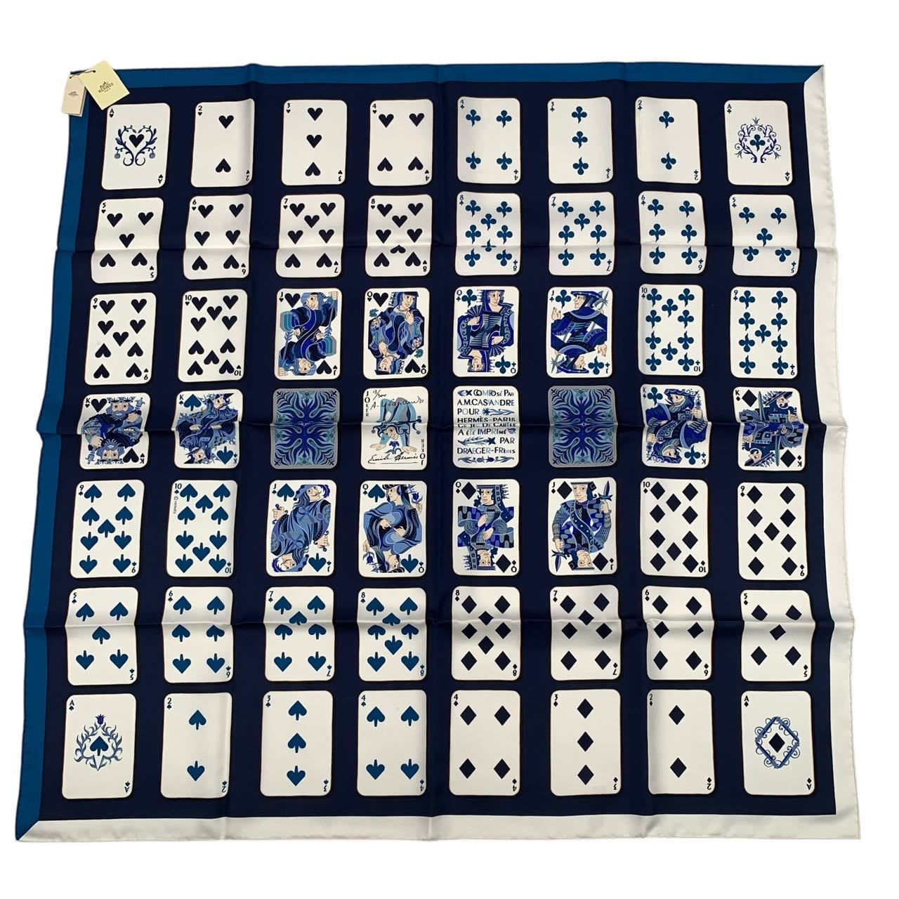 美品⭐︎HERMES エルメス⭐︎シルク スカーフ カレ90ネイビー×ホワイト 未使用品 HERMES エルメス シルク スカーフ カレ90 Jeu De Cartes