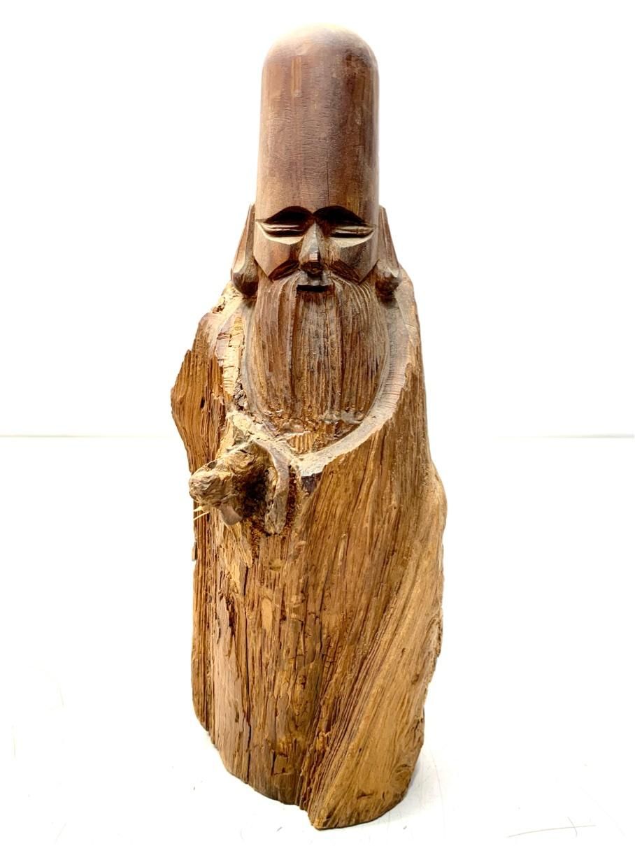 貴重 福禄寿 寿老人 七福神 木彫り 置物 アンティークインテリア