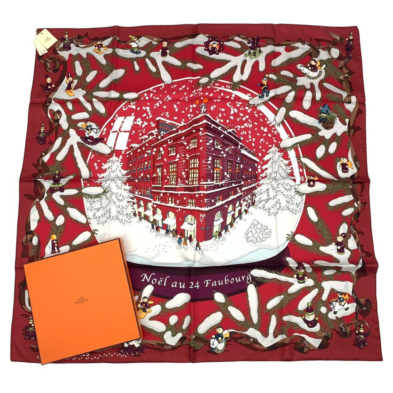 Hermes エルメス カレ90 フォーブル24番地のクリスマス レッド レア 希少 未使用品 HERMES エルメス カレ90 Noel au 24 Faubourg