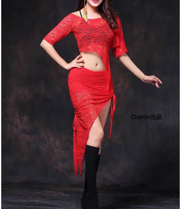 ☆新品☆ベリーダンス衣装セットアップ 花柄レースレッスン着ウェア