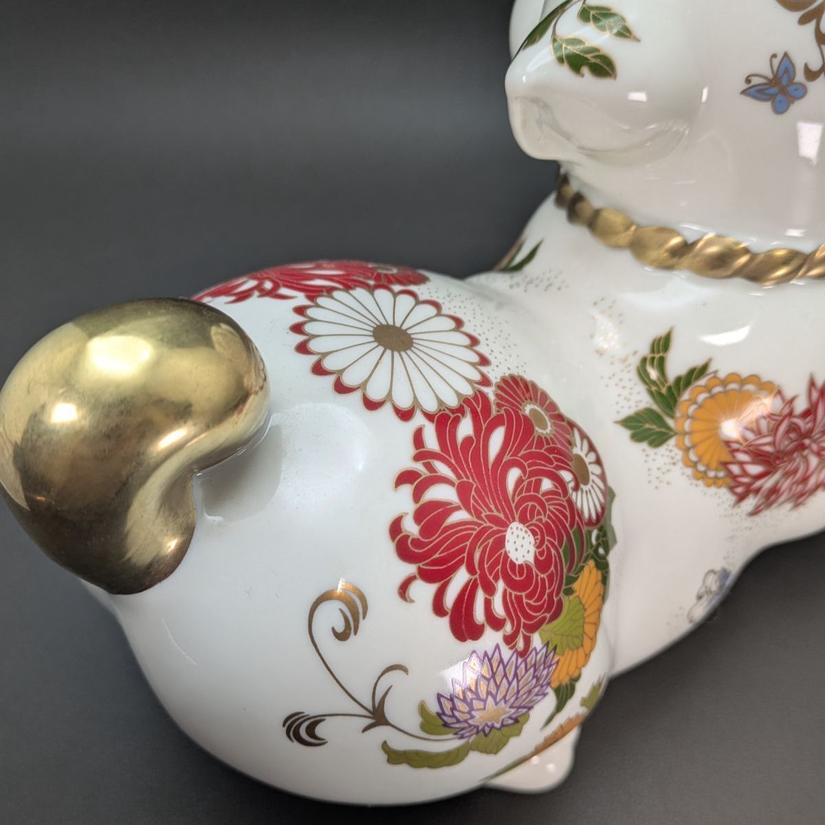 日本製】縁起物 フランクリンミント 犬 置物 花柄 陶器人形