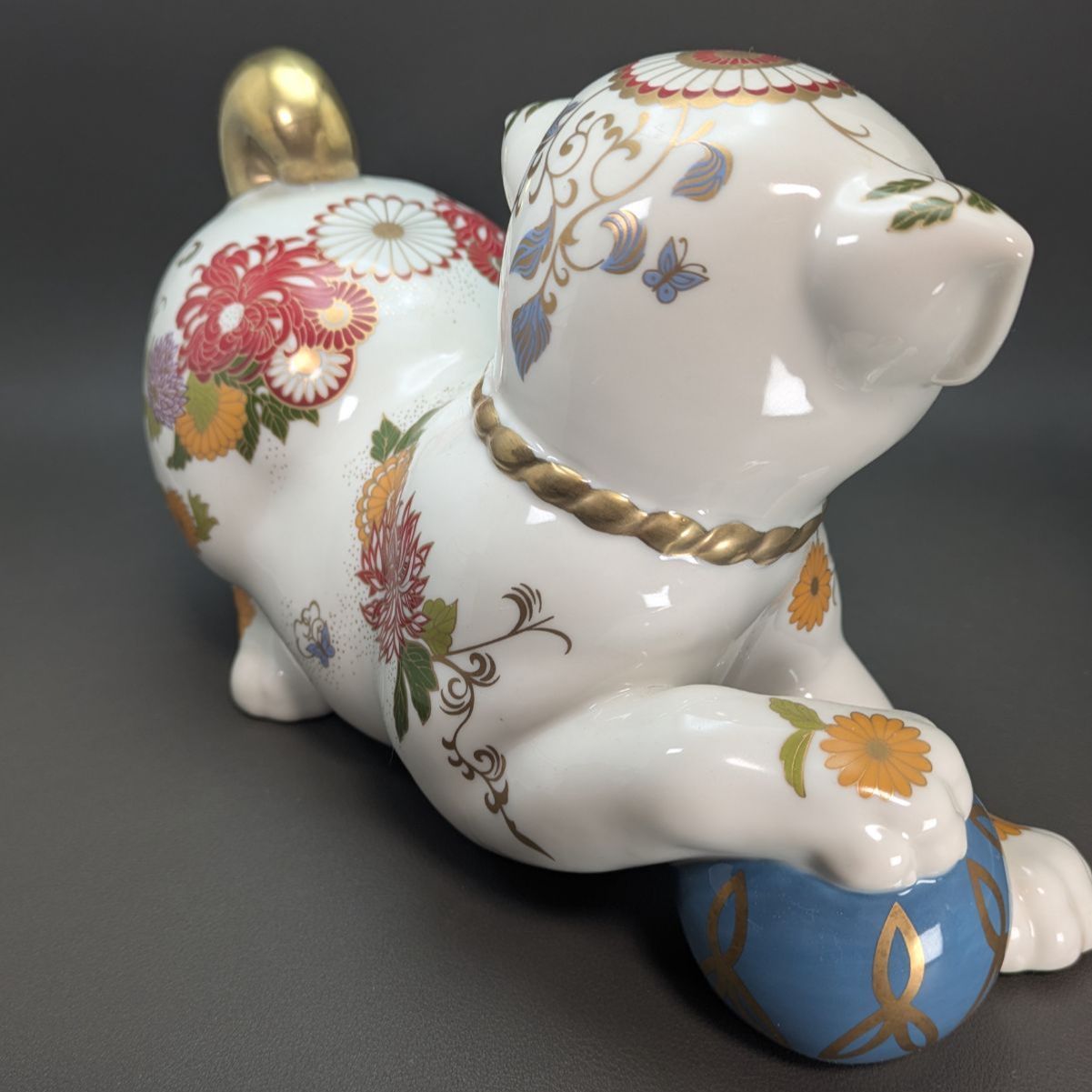 【日本製】縁起物 フランクリンミント 犬 置物 花柄 陶器人形 アンティーク 日本製】縁起物 フランクリンミント 犬 置物 花柄 陶器人形