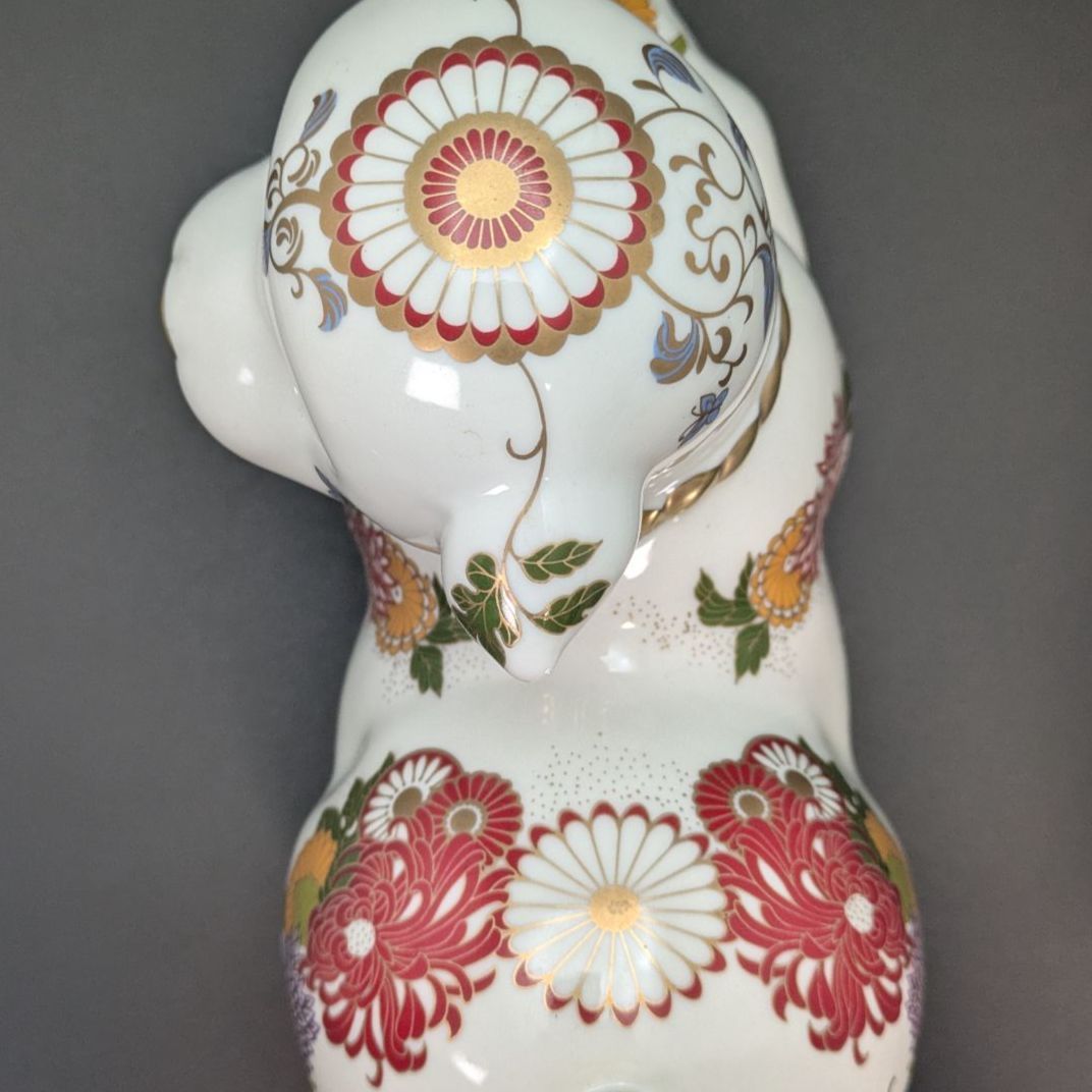 日本製】縁起物 フランクリンミント 犬 置物 花柄 陶器人形