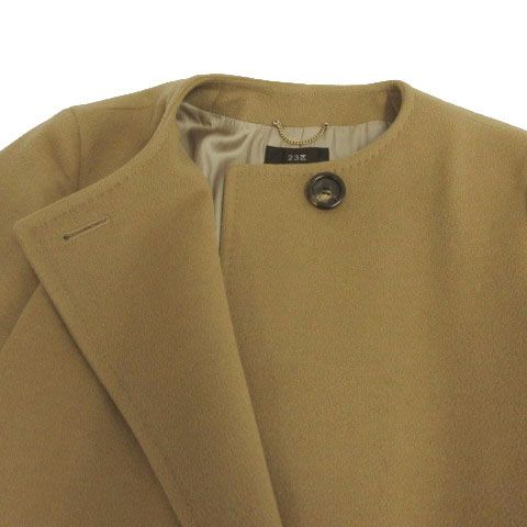 23区 オンワード樫山 ウールアンゴラノーカラーコート ベージュ系