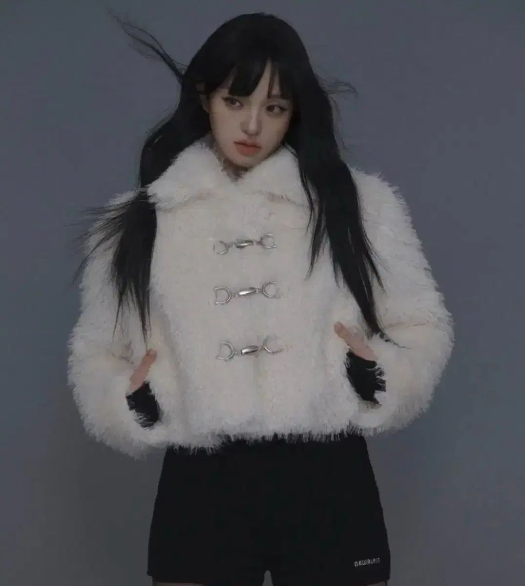 新品) ニューアルリン ファージャケット アイボリー Rabbit hook crop