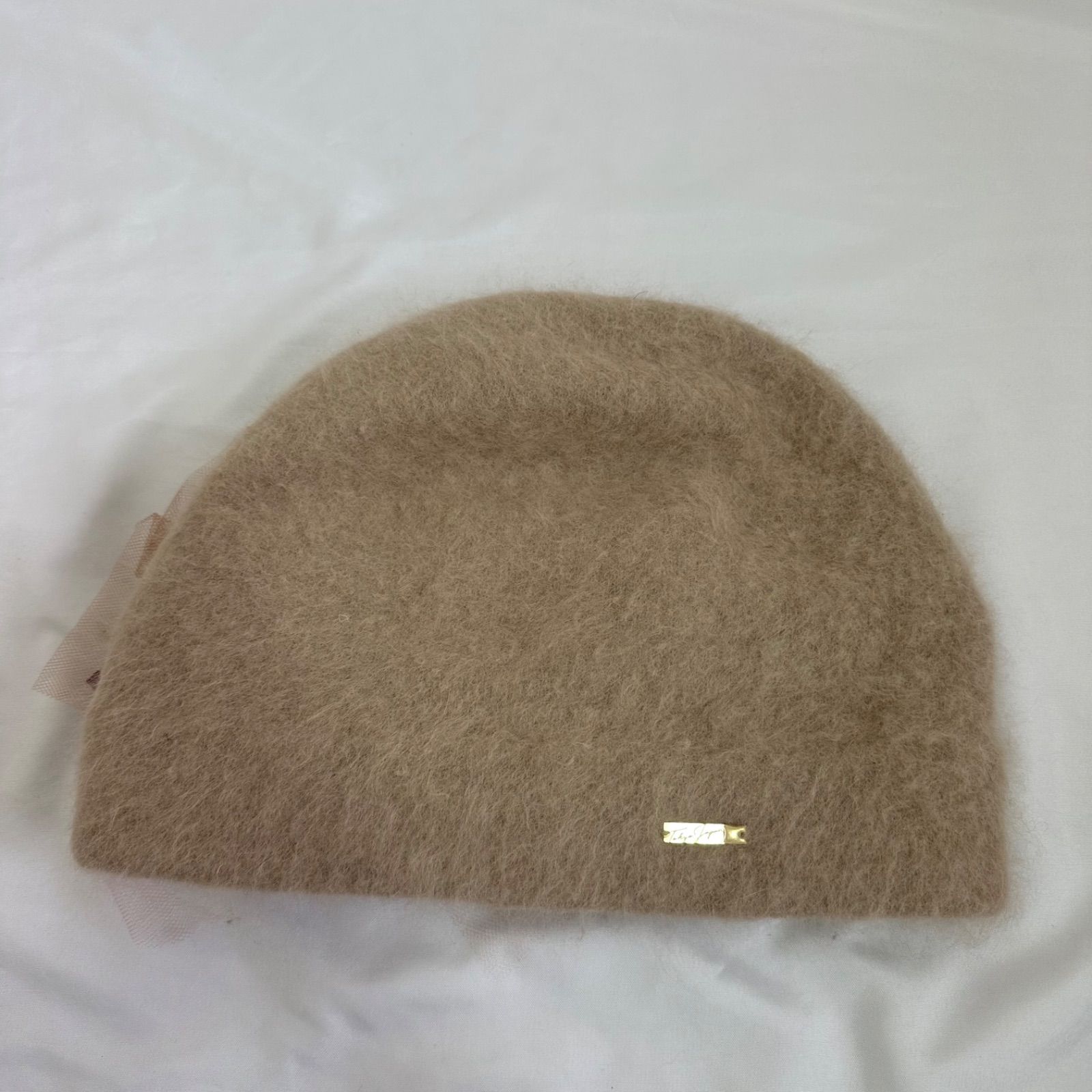 DD129 【美品】Ca4laカシラ ニット帽子 ピンク リボン アンゴラ羊毛