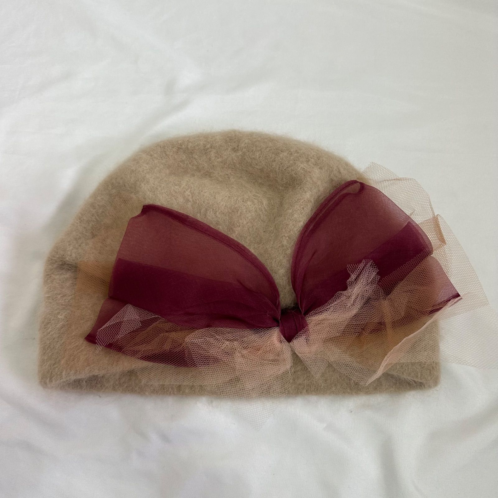 CA4LA カシラ♡リボン付きアンゴラニット帽 ベージュ リボン DD129 【美品】Ca4laカシラ ニット帽子 ピンク リボン アンゴラ羊毛