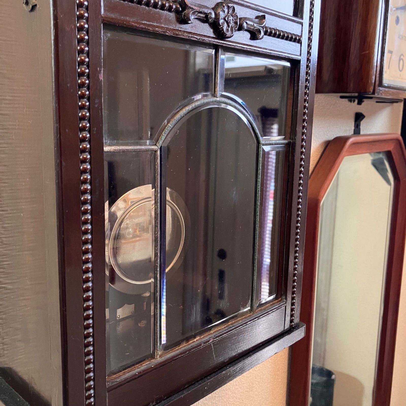 昭和レトロ 精工舎宮型本打ちステンドガラス調窓ロング掛時計