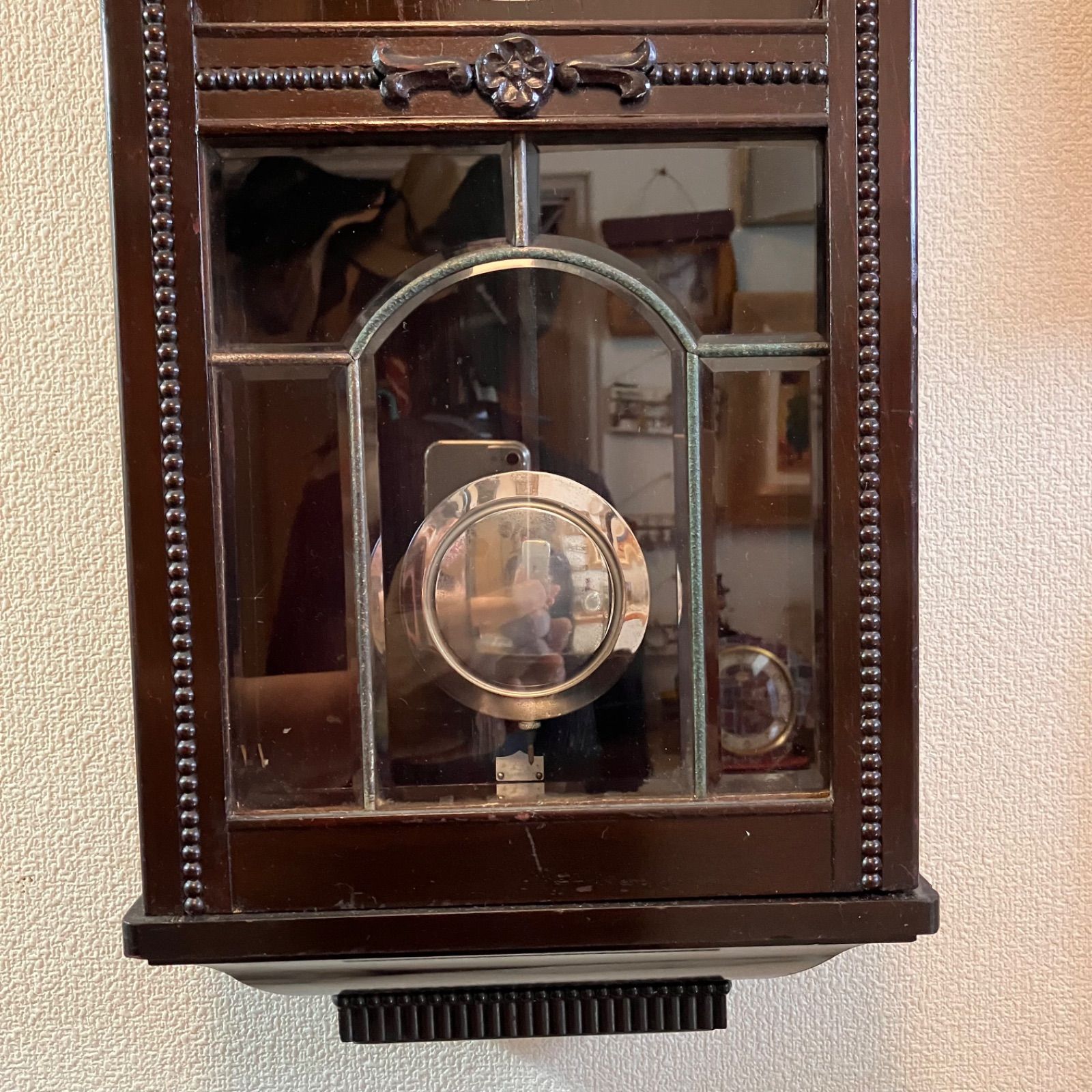 昭和レトロ 精工舎宮型本打ちステンドガラス調窓ロング掛時計