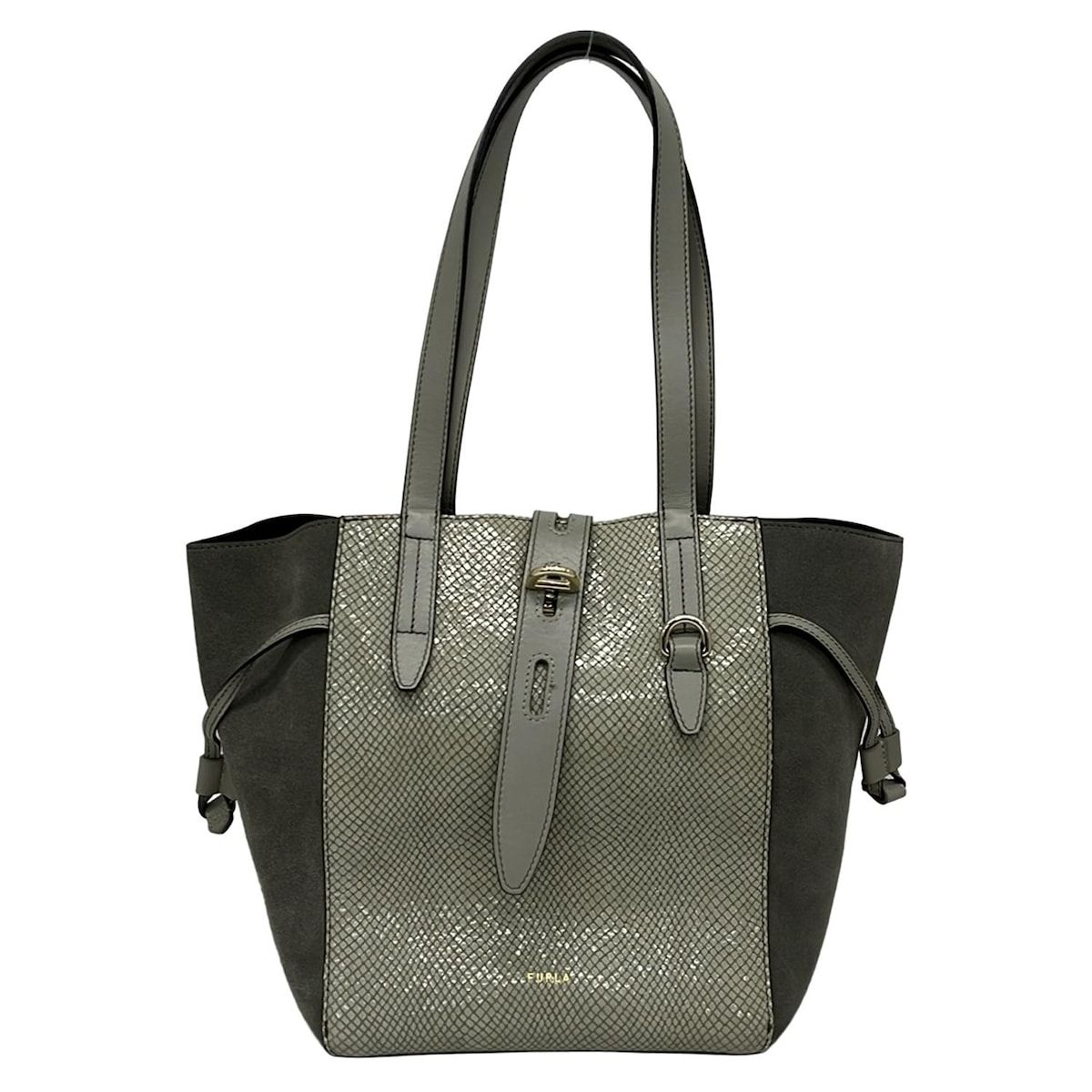 FURLA(フルラ) トートバッグ美品 ネット ダークグレー×ライトグレー 